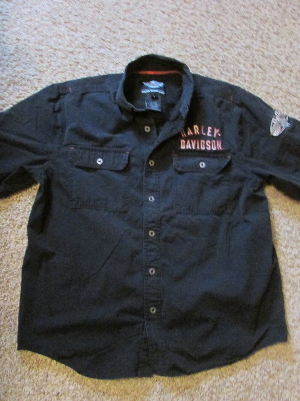 Genuine Harley Davidson Large Black Button Front Shirt Wings Bar/Shield Heavier